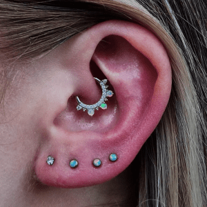 Daith piercing performed by Jane at Eternal Gold in Glasgow with a 14kt white gold ring