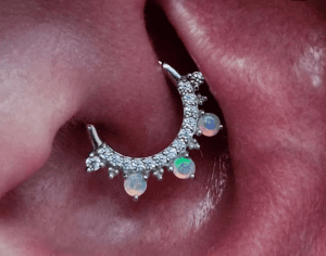 Daith piercing performed by Jane at Eternal Gold in Glasgow with a 14kt white gold ring