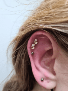 Helix piercing done with a 14kt yellow gold piece of jewellery by Jane at Eternal Gold in Glasgow
