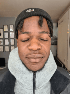 These are a pair of matching nostril piercings that I don’t to fix the originals the customer had done elsewhere that he found to be mismatched. These were done with implant grade titanium freehand